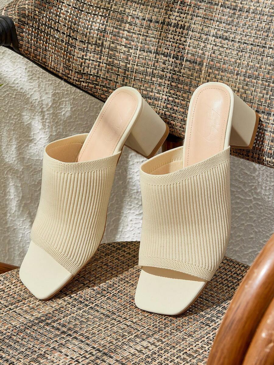 CUCCOO BASICS Summer Fashion Simple Solid Color High Heel Sandals - Beige - View 1