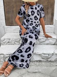 SHEIN LUNE Nuevo vestido casual largo de estampado de leopardo para primavera