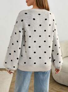 EURMUSE 圆点纽扣针织开衫，泡泡袖，罗纹领