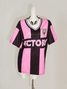 SHEIN ICON Ribbed V-Neck Dropped Shoulder Loose Fit Casual Dress - Pink - View 6