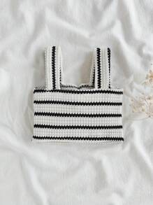 SHEIN 女婴扭纹条纹休闲吊带背心 - 黑與白 - 查看 2