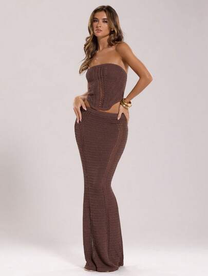 SHEIN BAE Set de 2 piezas de top de tirantes y falda de unicolor para mujer, de verano