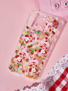 Strawberry Shortcake X SHEIN Durable And Fashionable Fun Mobile Phone Case, Strawberry Doll Print Protective Cover Design, Compatible With IPhone,,Gift Ideas, Summer / Spring ,Beach, Vacation - Clear - View 4