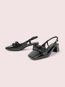 CUCCOO DOLLMOD Giày cao gót mũi vuông dày/mỏng đơn giản có nơ thắt cho nữ, giày cao gót vừa/cao, thanh lịch, thoải mái, phù hợp đi làm, hẹn hò, sự kiện trang trọng, phong cách Mary Jane cổ điển - màu đen - Xem 9