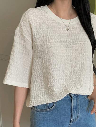 DAZY 女式休闲皱褶宽松街头风格短袖 T 恤，夏季