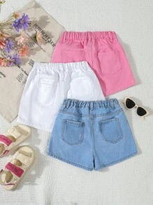 SHEIN Shorts vaqueros informales, relajados y multiusos para niña preadolescente