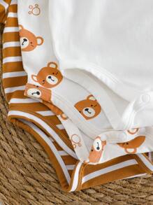 Cozy Pixies Newborn Baby Girl 3-Piece Bear Print Soft Knit Crew Neck Short Sleeve Bodysuit Set - Multicolor - View 7