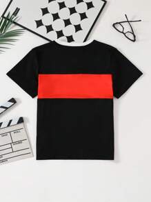 Tween Boy Matching Family Top, Round Neck Short Sleeve T-Shirt, Colorblock Design, Letter Print Casual American Style Loose Fit Top, Suitable For Home, Outdoor, Family Gathering, Travel, Leisure - Multicolor - View 7
