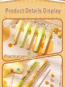 SHEIN 4/6pcs Cute Push-Button Ballpoint Pen, 0.5mm Tip, Smudge-Proof, Smooth Writing, Comfortable Grip, Suitable For Exams, Office Use, Signature, Carbon Ink