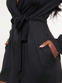 SHEIN Unity Elegant Black Autumn Long Sleeve Blazer Jumpsuit For Women,Pleated Flowy Wrap Night Out Outfits,Business Office Teacher Modest Casual NYE Christmas - Black - View 5