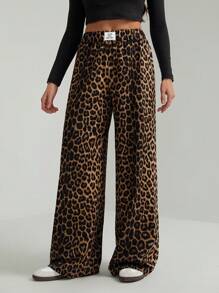 SHEIN Tall Pantalones de estar por casa informales con estampado de leopardo para mujer