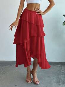 Firerie Layered Ruffle Hem Elegant Skirt