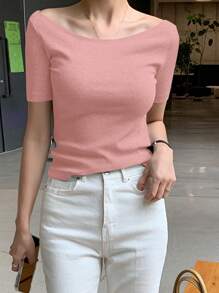 DAZY Áo thun nữ cổ tròn tay ngắn thanh lịch, màu xám, xuân/hè, trang phục công sở thường ngày cho nữ, quần áo trở lại trường - Hồng - Xem 6