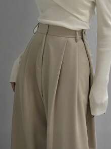 DAZY Pantaloni casual a gamba ampia e morbidi, con decorazioni a bottone e pieghe, per tutte le stagioni