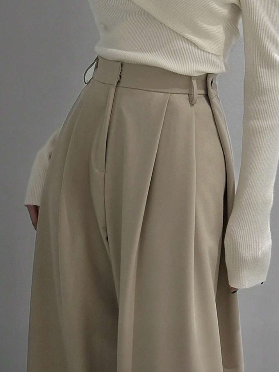 Loose Wideleg Casual Pants With Button & Pleated Decor, All Season Business Women Attire Women Dress Pants