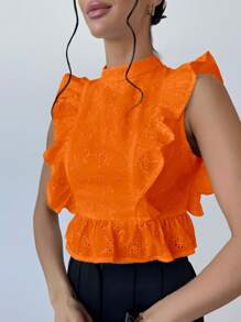 Firerie Elegant Ruffle Trim White Backless Tie Up Festival Party Music Festival Cropped Blouse - Orange - View 3