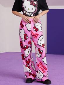 HELLO KITTY AND FRIENDS | SHEIN Spodnie Streetwear Y2K Style Pink Cartoon Print Casual Long Pants, Lato - Różowy - Zobacz 3