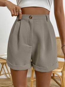 SHEIN LUNE 女士简约纯色中长短裤，夏季时尚 - 淺灰色 - 查看 6