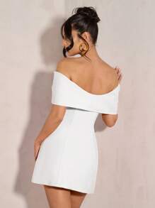 SHEIN BAE Damen elegantes Cocktailkleid mit offenem Schulterbereich und Schleife, geeignet für Party, Abendessen, Club in Herbst & Winter