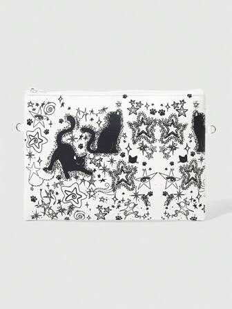 Grunge Punk 1pc White Handpainted Cat Women Clutch Bag