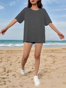 Calvaya Hawajska damska koszulka plażowa z nadrukiem tropikalnym T-shirt z grafiką Letnie wakacje Szczęście Fala Krótki rękaw Top