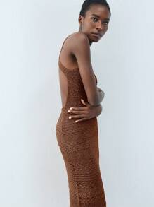 Maija Summer Khaki Round Metal Buckle Elegant Modern Knit Dress For Women, Suitable For Vacation, Holiday, Business Casual, Beach Wedding, Valentine's Day Party, Vintage, 90s, Bohemian Style