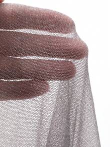 FRIFUL 女式宽松蓝色圆领网眼罩层透明衬衫，春夏长袖女式上衣