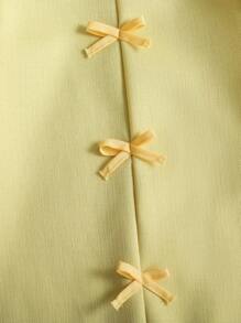 SHEIN Tween Girl Solid Color Puff Sleeve Bow Pleated Hem Dress,Holiday,Summer,Travel