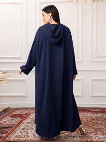 Al Najma 大码女式长袖连帽刺绣朴素长款阿拉伯风格连衣裙 - 藏蓝色 - 查看 6