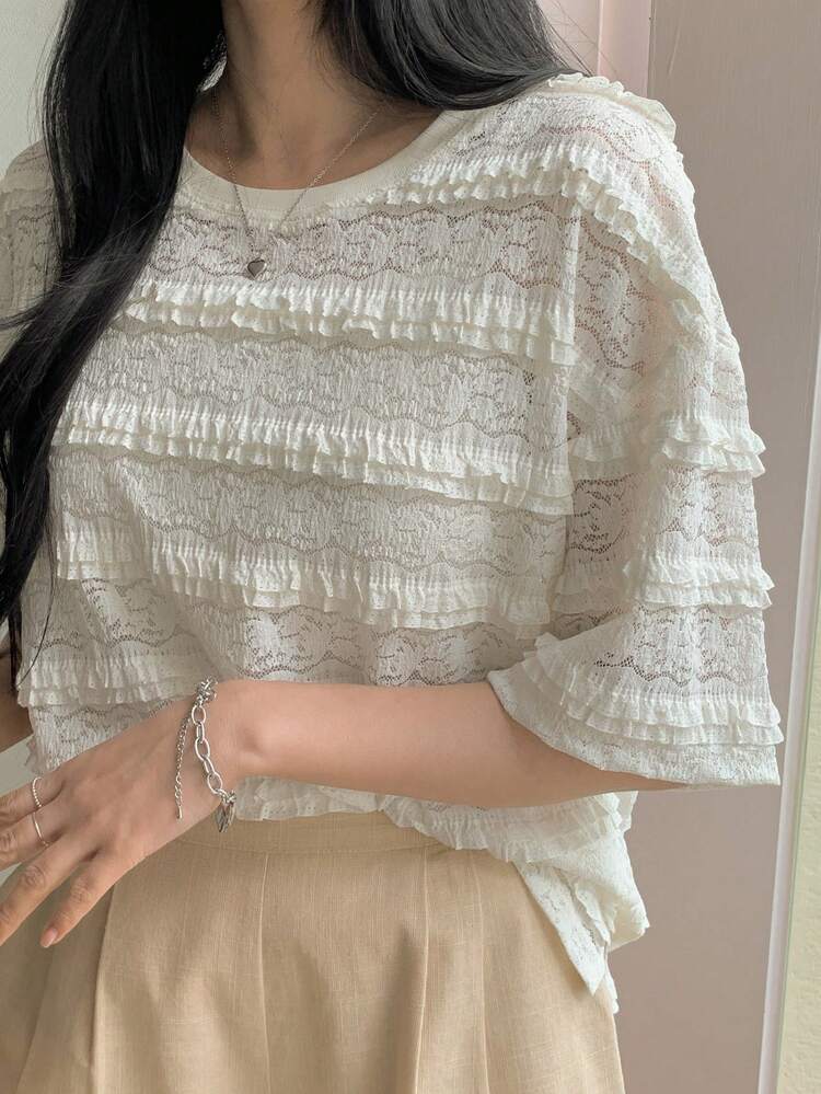 Women's Summer Textured Fabric Round Neck Loose Short Sleeve T-Shirt