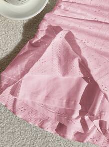 Comfortcana Summer Casual Solid Color Perforated Textured Ruched A-Line Mini Skirt - Pink - View 8