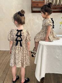 LMoss Kids LMoss   Baby Girls' Woven Ditsy Floral Round Neck Ruffle Sleeve Fitted Casual Dress - Multicolor - View 6