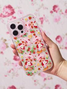 Strawberry Shortcake X SHEIN Cute Transparent Pink Fashion Mobile Phone Case - Strawberry Doll Print Protective Cover Design, Compatible With Iphone,Gift Ideas, Summer / Spring ,Beach, Vacation - Baby Pink - View 2