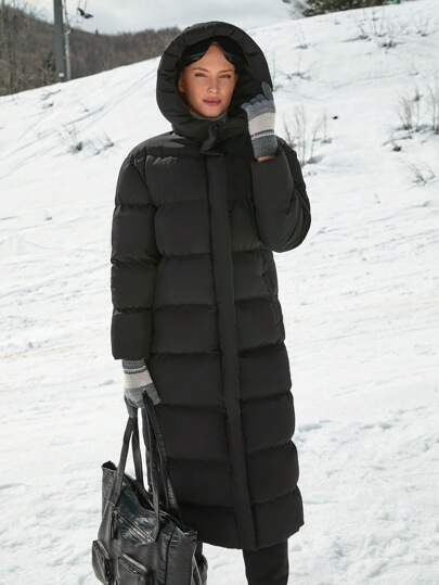 EURMUSE Women's Solid Elegant Long Puffer Winter Coat Winter Clothes For Women Winter Coat Women Winter Coats For Woman Long Coat Women Coats For Women