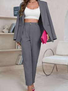 Aveloria Modichic Blazer casual abierto por delante con cuello de chal - Gris - Ver 4