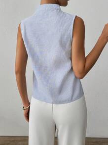 RiviMae Áo sơ mi kẻ sọc vải lanh không tay thanh lịch dành cho nữ, mùa xuân/hè - Màu xanh lam - Xem 2