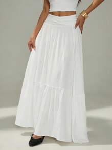 SHEIN PETITE 女士优雅纯色高开叉半身裙 - 白色 - 查看 4