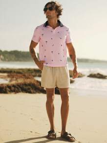 Manfinity VCAY 男士针织修身常规肩翻领短袖休闲Polo衫，适合夏季。夏季Polo衫沙滩男士粉色男士衬衫情人节男士 - 彩色 - 查看 4