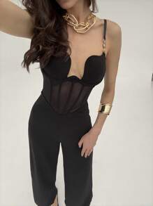Aloruh Mono sin mangas de mujer con parches de malla transparente