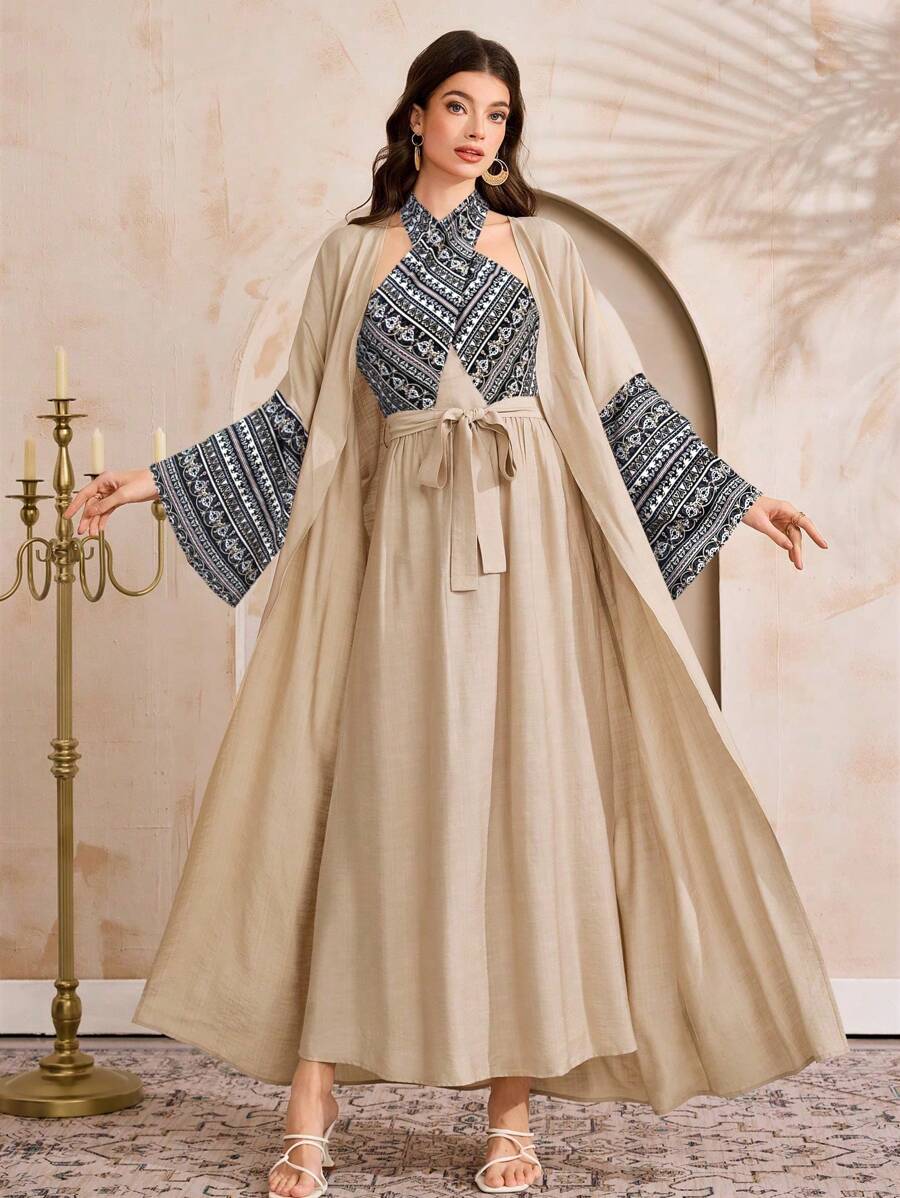 Al Najma 女士朴素休闲连衣裙和长袍套装 - 黑與白 - 查看 1