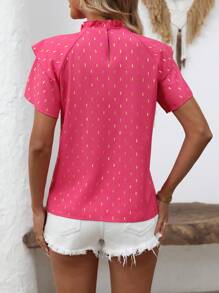 SHEIN LUNE Women's Gold Foil Print Frill Trim Insert Casual Short Sleeve Blouse - Multicolor - View 2