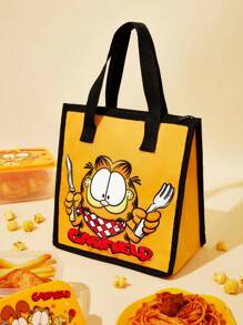 GARFIELD X SHEIN Cartoon Cat Printed Insulated Lunch Bag, Picnic Cooler Bag, Large Capacity For Storing Lunch Boxes, Beverages, Etc.
