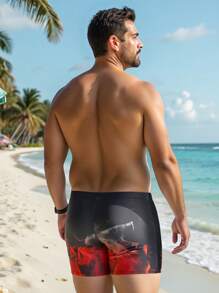 Manfinity Swimmode Plus Size Men's Minimalist & Fashionable Swim Trunks, Suitable For Summer