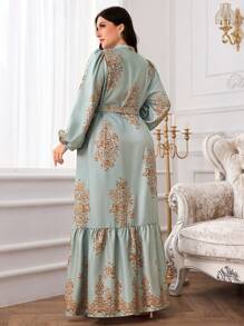 Modelyn Vestido elegante de talla grande para mujer con estampado floral, de abotonadura simple y manga farol