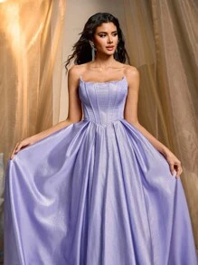 Glamrae Elegant Luxurious Boned Bodice Dress,Extremely Flared A-Line Gown For Weddings,Parties,Honeymoon,Galas,Formal Occasions,Evening Wedding Guest Dress - Purple - View 5