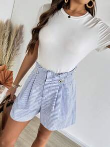EMERY ROSE Women Striped Simple Fashion Shorts, Suitable For Summer - Blue and White - View 6