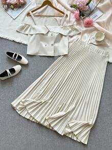 SHEIN Unity 2pcs/Set Plus Size Solid Color Camisole Top & Skirt - Apricot - View 3