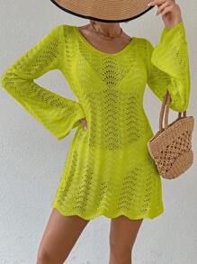 Swim Lushoire Women Lightweight Long Sleeve Cover Up, Minimalist Style Suitable For Summer - Mustard Yellow - View 3