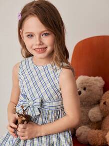 PrepCrw Young Girls Blue Plaid Ruffle Hem Sleeveless Dress, Spring/Summer, School Style - Multicolor - View 4