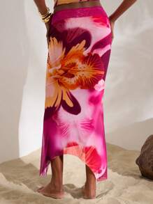 Opulessa Knit Mesh Floral Print Women's Skirt,Going Out, Business Casual Woman Style,Concert, Party, Club Outfits, Fall Women Clothes ,Chic Skirt, Long Skirt,Going Out, Concert, Party, Club Outfits, Fall Women Clothes ,Chic Skirt - Purple - View 2